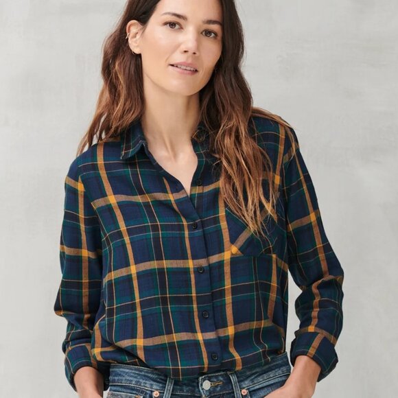 Lucky Brand Tops - Lucky Brand Plaid Shirt Flannel Navy Multi Cottagecore Cabincore Grunge sz M